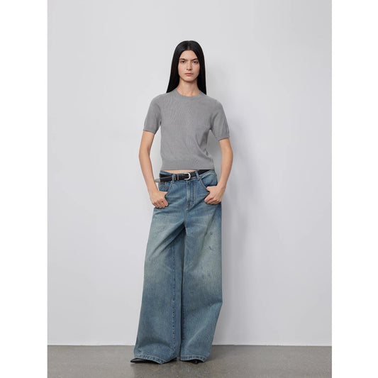 "90 Street" Retro Washed Distressed Straight Leg Wide Leg Low Crotch Brown Coeus