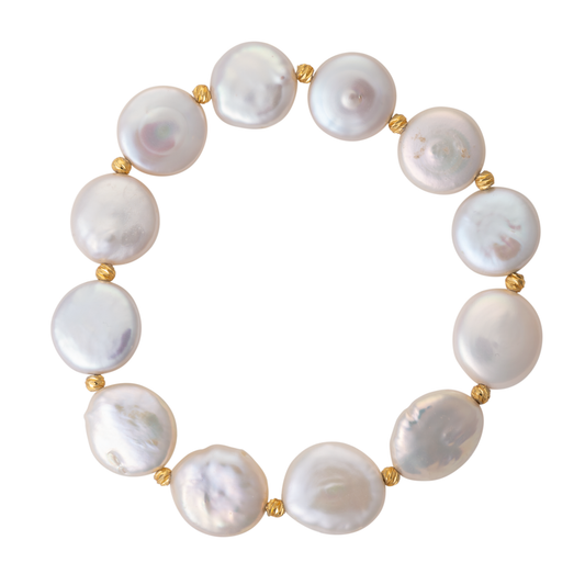 Coin pearl and gold bead stretch bracelet by Dog House Pearls