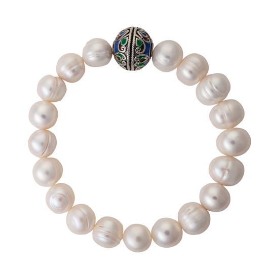 Baroque pearl and cloisonné bead bracelet by Dog House Pearls
