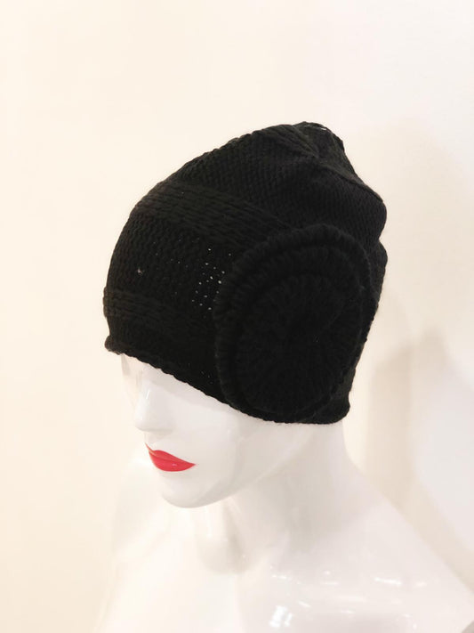 'Lexi' Jumbo Self Button Black Beanie Violet Medea