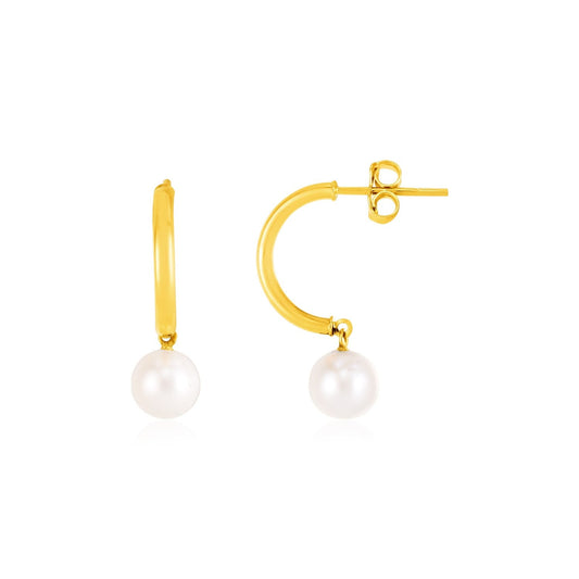 14k Yellow Gold Half Hoop Earrings with Pearls by Avera Group