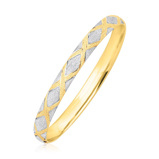 10k Two-Tone Gold Geometric Diamond Motif Bangle by Avera Group