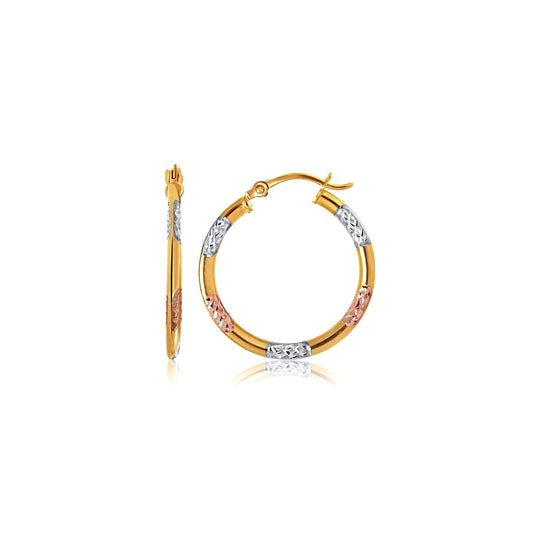 10k Tri-Color Gold Classic Hoop Earrings with Diamond Cut Details(20mm) by Avera Group