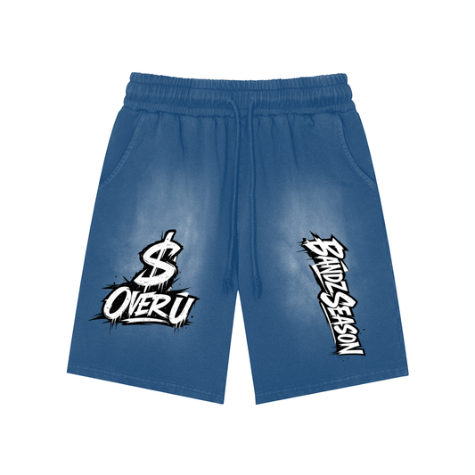 $ OVER U Rectangle Patch Monkey Washed Shorts by Built From Pain