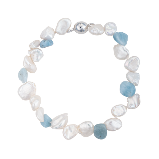 Aquamarine and keshi pearl bracelet by Dog House Pearls